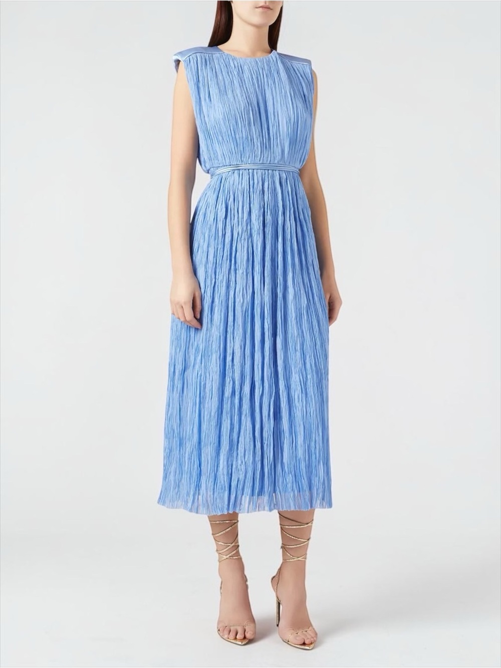 NWT Aje Solstice Pleated Midi Dress Mist Blue Wedding Guest Resort Size 4
